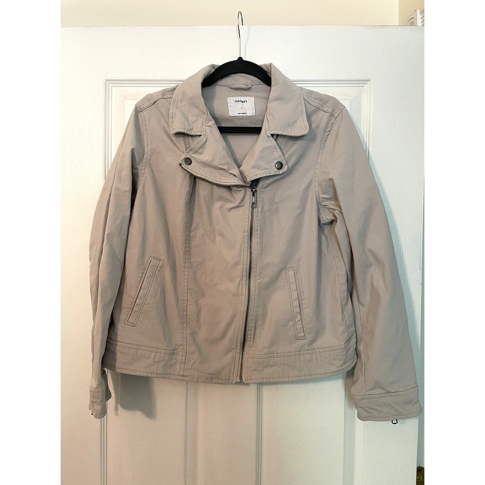 Old Navy Womens Size Med/ Large Tan Cropped Short trench Jacket Y2K Canvas‎